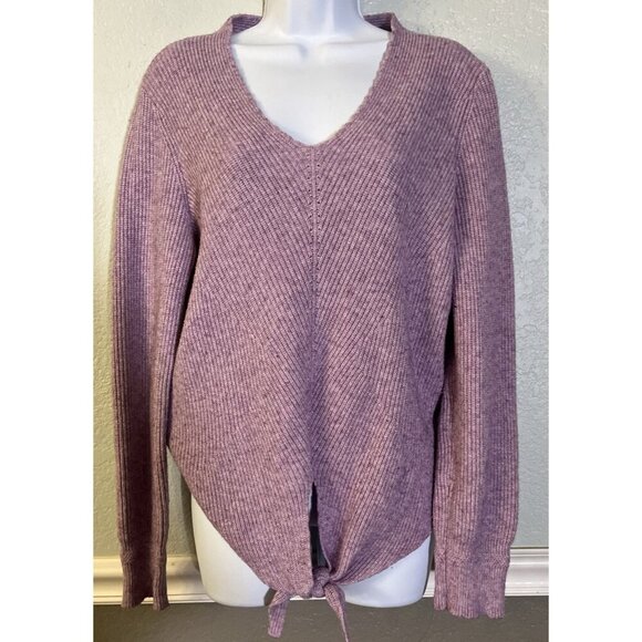 Moth Anthropologie Womens Tie Front V-Neck Ribbed Sweater Size S Rayon Soft Cozy - Picture 1 of 8